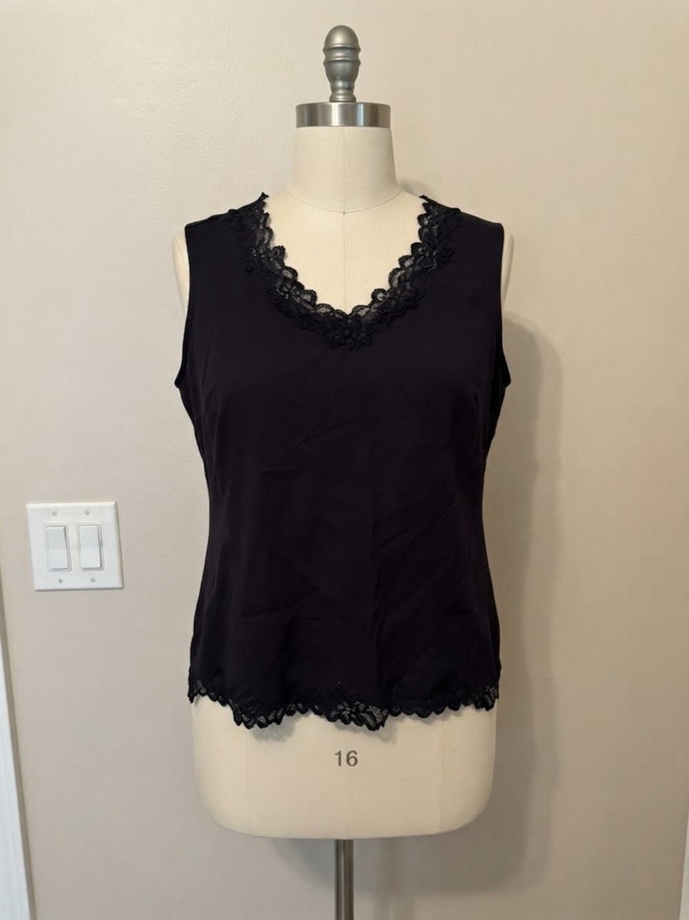 Coldwater Creek Black Lace-Trim Sleeveless V-Neck Camisole